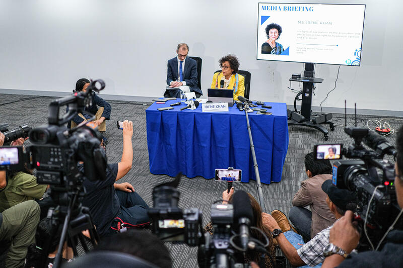 Special Rapporteur on the promotion and protection of the right to freedom of opinion and expression Irene Khan presented her report during a media briefing on 2 February, 2024 at the Rockwell Business Center Sheridan, Mandaluyong City, Manila, Philippines. During her 10-day visit to the Philippines, she met human rights organizations, journalists, and government officers to conduct dialogue to understand the current situation of the freedom of the press and expression of the country. She recommended the abolition of the National Task Force- End local communist armed conflict ( NTF-elcac ) due to the rampant red-tagging of journalists and human rights defenders that endangers the lives and security of various organizations and individuals.