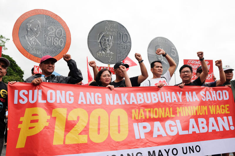 Filipino progressive groups gather on Commonwealth Avenue, Quezon City, Philippines, on July 22, 2024, to protest the failed promises of President Ferdinand Marcos Jr. during his third State of the Nation Address.